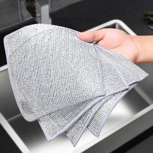 Paño de Limpieza de Doble/Única Capa con Alambre Plateado, Paño de Cocina Reutilizable para Fregar y Limpiar Platos - Product Image 1
