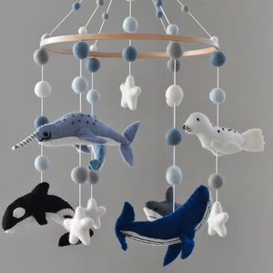 Mobile musical en feutre pour bébé, animaux marins (<span class=keywords><strong>dauphin</strong></span>, narval, baleine), certifié CE EN71 CPC, personnalisable, pour décoration de lit bébé et de chambre d'enfant - Product Image 4