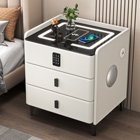 Mesita de Noche Inteligente de Madera con Carga Inalámbrica y LED de 3 Colores, Bluetooth y Bloqueo con Contraseña, Mueble Moderno para Dormitorio o Sala de Estar
