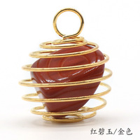 Collier Pendentif en Cristal Naturel, Fil de Cuivre Enroulé, Agate Rouge, Quartz Rose, Guérison, Porte-Bonheur, Vente en Gros