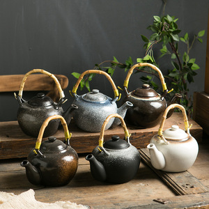 Japanese Retro Vintage Ceramic Porcelain Tea Pot <strong>Kettle</strong> with Rattan Handle High Quality Set for Coffee <strong>Matcha</strong> Bowls Stocked - Product Image 1
