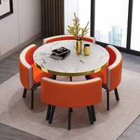 Meubles de maison modernes, table à manger ronde en marbre et acier inoxydable doré, 8 places, gain de place, ensemble de table à manger