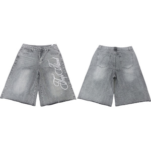 Jeans d'été décontractés pour hommes, shorts rétro longueur <span class=keywords><strong>genou</strong></span> avec lettres et poches brodées, vêtements de mode de rue, - Product Image 3