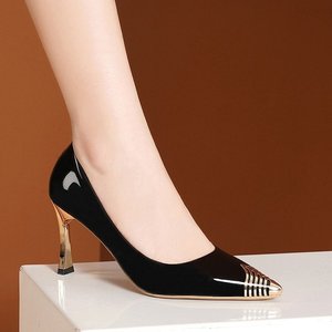 Talon haut femmes <span class=keywords><strong>2023</strong></span> printemps nouvelle bouche peu profonde chaussure unique mode cuir talon mince <span class=keywords><strong>chaussures</strong></span> de mariage pour femmes - Product Image 3