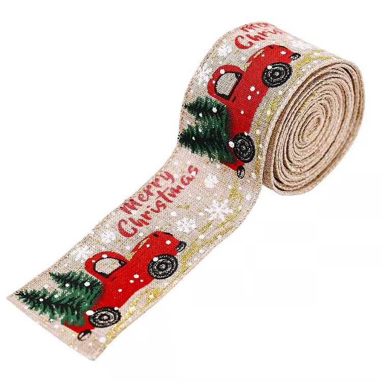 New Christmas decorations color car print ribbon christmas tree decoration ribbon