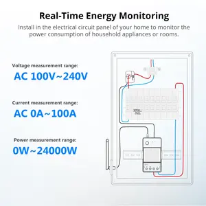 Medidor de Energía Inteligente WiFi POWCT 100A con Sensor CT Dividido, Chip ESP32, Monitor de Energía para Hotel, Compatible con Alexa y Google Home - Product Image 2