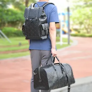 Custom Luxurious Mens Debossed Logo Black Premium Real Genuine Cowhide Leather Business Laptop Bag Backpack For Work