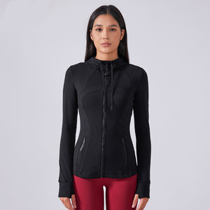 혁신적인 맞춤형 로고 통기성 경량 요가복 점퍼 땀 흡수 여성용 긴팔 지퍼 후드티 - Product Image 5