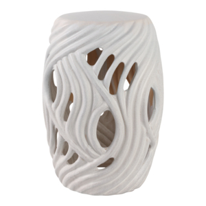 Sgabello da Giardino Ondulato Decorativo, Supporto per Piante da Interno ed Esterno, Tavolino Laterale in Ceramica Bianca - Product Image 1