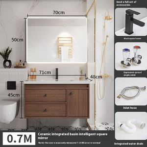 Armoire de salle de bain intégrée en bois massif, style moderne noyer céramique Bassin de style médiéval pour le lavage des mains et du visage Hôtels classiques - Product Image 6