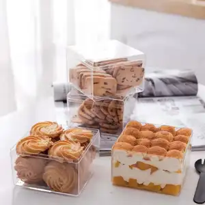 Customized Food Baking Packaging Save Plastic Box Hot Cake Biscuit Mousse Tiramisu Cake Acrylic Cake Box
