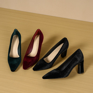 Zapatos de Tacón Alto 7188N de Terciopelo con Punta Cuadrada y Tacón de Bloque, Zapatos de Oficina Cómodos para Mujer - Product Image 1