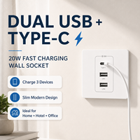 Prise murale industrielle à charge rapide 20W, type C, double port USB, chargeur USB 2 ports, plaque murale universelle pour la maison, l'hôtel, le bureau
