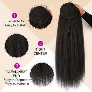 Perruque <span class=keywords><strong>de</strong></span> cheveux synthétiques <span class=keywords><strong>de</strong></span> longueur moyenne pour femmes européennes américaines et africaines Texture Yaki <span class=keywords><strong>queue</strong></span> <span class=keywords><strong>de</strong></span> <span class=keywords><strong>cheval</strong></span> moelleuse filet à cordon <span class=keywords><strong>queue</strong></span> <span class=keywords><strong>de</strong></span> <span class=keywords><strong>cheval</strong></span> <span class=keywords><strong>chignon</strong></span> - Product Image 2