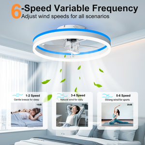 19.7" RGB Flush Mount Ceiling <b>Fan</b> with Light, 6-Speed Reversible Low Profile <b>Fan</b> with <b>Remote</b> & APP for Bedroom, White - Product Image 5