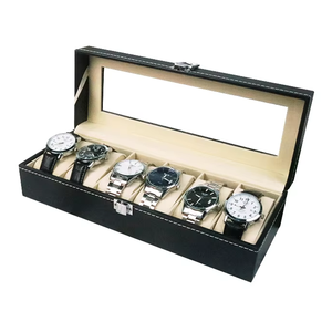 थोक आयताकार काले रंग के चमड़े के मखमली तकिया 6 स्लॉट घड़ी भंडारण यात्रा बक्से के मामले - Product Image 1