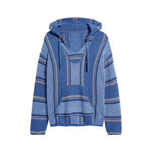 2025 Nueva Sudadera con capucha azul para mujer patrón de tinte de hilo manga larga Casual tejido ecológico lavado ácido personalizado al por mayor - Product Image 1