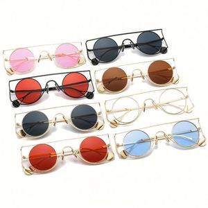 Lunettes de soleil punk 2022 tendance pour hommes et femmes, verres transparents effet océan, double pont, monture métallique irrégulière ronde - Product Image 3