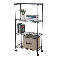 Étagère de rangement à 4 niveaux en fil métallique blanc, robuste, avec roulettes, pour cuisine, garde-manger, garage ou organisation domestique