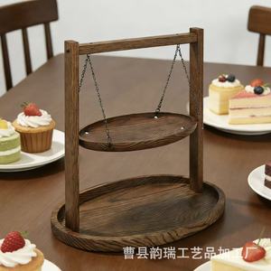 Estante de madera para pasteles de 2 niveles, ovalado, para exhibir en la mesa de fiestas. - Product Image 3
