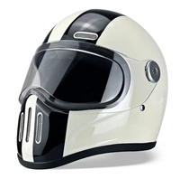 Nouveau casque de moto rétro en fibre de verre - Rouge/blanc classique - Prêt à l'emploi - Certifié DOT et 3C - Direct usine