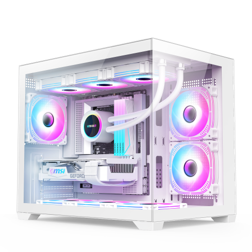 0.7mm MATX Dual Glass White Gaming Case Dual 360 WC High Airflow Chassis Support BTF