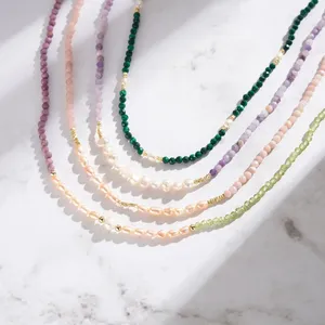 Nouveautés Bijoux fins Collier ras de cou en or 14 carats <span class=keywords><strong>avec</strong></span> pierres naturelles Mica violet et péridot pour femmes Cadeaux - Product Image 4