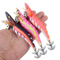 SQUID KING 4.0 15cm Leurre Vivant Lumineux en Bois pour Calamar, Type Crevette, avec Anneau et Perle, pour Pêche en Eau Profonde