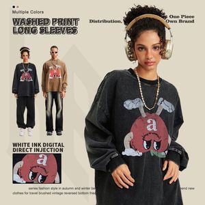 270G 100% algodón logotipo personalizado americano lavado impresión Retro camiseta pura vieja suelta manga larga Camiseta para hombres - Product Image 2