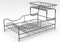 Organisateur de rangement de cuisine à 2 niveaux en acier au carbone Support pour égouttoir Porte-vaisselle avec plateau Porte-ustensiles