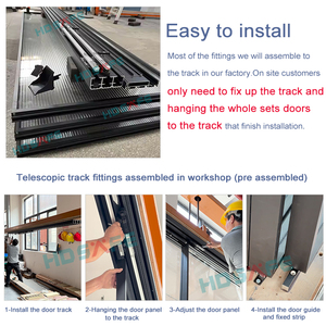 Hdsafe cửa trượt nhà máy màu đen khung mềm đóng đồng bộ TRƯỢT 4 tấm phòng chia cửa kính hệ thống trượt - Product Image 4