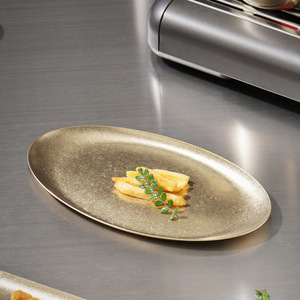 Plato para servir de acero inoxidable y dorado Vintage para <span class=keywords><strong>restaurante</strong></span>, brochetas para barbacoa, bandeja de <span class=keywords><strong>Sushi</strong></span>, platos grandes y poco profundos de almacenamiento de alimentos retro para Cocina - Product Image 3