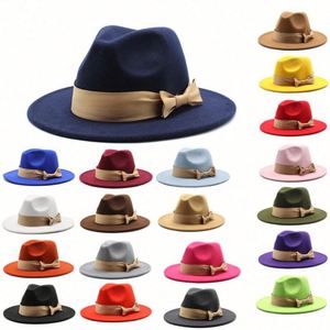 2 Tone <b>Wool</b> Felt Wide Brim Fedora Hats Women Wholesale 2022 Unisex - Product Image 1