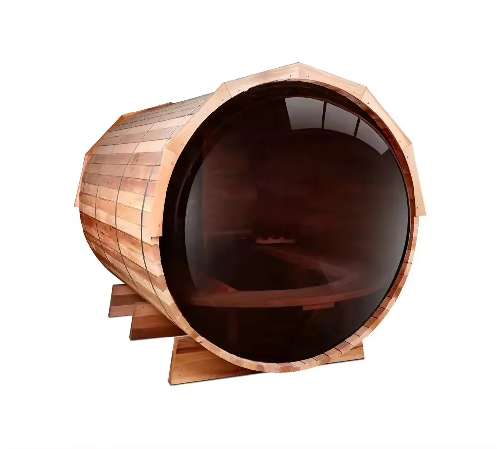Panorama Barrel Sauna 6-8 Person Red Cedar Outdoor Barrel Sauna Room with Sauna Stove