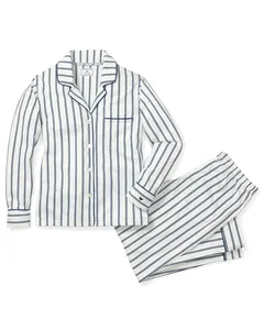 Blue 3D Stripe Long Sleeve Classic Woven Cotton Sateen PJ Set - Bedhead Pajamas