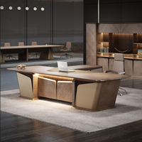 Bureau de direction en bois massif de luxe, bureau de PDG en noyer avec armoire latérale, table de bureau haut de gamme pour directeur, ensemble de meubles de direction