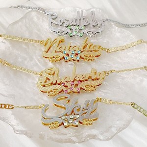 Dropshipping Custom Name Pendant <strong>Charms</strong> <strong>Silver</strong> Gold Plated Double Layer Sculpted Stainless Steel Necklace Jewelry for Women - Product Image 1