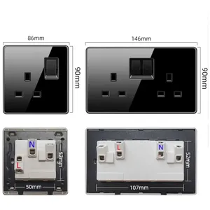 Đen Tempered Glass Tường Đèn chuyển đổi, uk13a Loại C USB ổ cắm điện, 1gang2way tốc độ 220V chuyển đổi điện ổ cắm Bảng điều chỉnh - Product Image 2