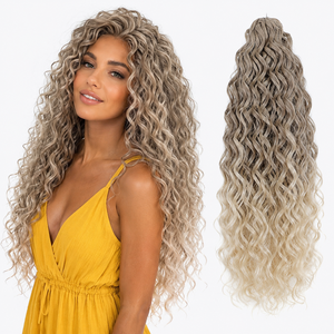 <span class=keywords><strong>Jessica</strong></span> Curl Capelli Sintetici all'Uncinetto 22 Pollici Ombre Biondo Ondulato Profondo Extension - Product Image 1