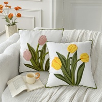 Bantal Bunga Persegi Kustom Bordir Sarung Bantal Penutup Sofa Bantal Sandaran Tempat Tidur Handuk Kanvas Ruang Tamu Rumah