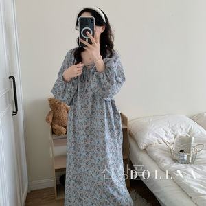 Pigiama floreale morbido traspirante da donna comodo abbigliamento quotidiano per la casa con gonna da notte tintura reattiva per uso primaverile - Product Image 1