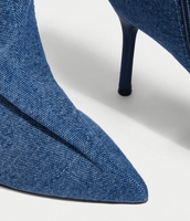 Bottes en jean pour femme personnalisables, montantes, à bout pointu, talon aiguille, avec bride à boucle et fermeture éclair latérale