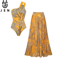 JSN 2026 Nouvelle Arrivée Personnalisée Maillot de Bain Une Pièce Sexy Asymétrique Imprimé Tendance pour Femme avec Robe de Plage Intégrée