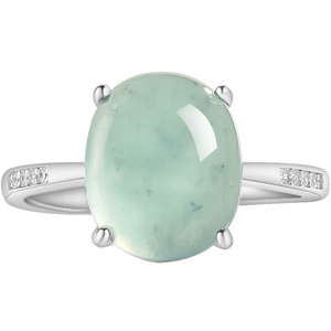 Bague ovale en jadeite bleu eau de qualité A, véritable et naturelle, jade de qualité glace, monture en argent S925 - Product Image 5