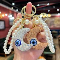 En gros, Porte-clés et Pendentif de Voiture en Strass Scintillants, Motifs Croissant et Œil de Fatma, Décoration Créative pour Sac à Main Femme, Cadeau