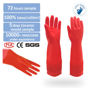 Gants de sécurité de ménage en caoutchouc rouge floqué souple de 38cm confortables pour le nettoyage polyvalent de la <span class=keywords><strong>vaisselle</strong></span> - Product Image 1