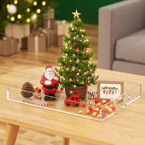 Bandeja de Servicio Transparente de 12x16 Pulgadas -A Prueba de Derrames- Bandeja Decorativa Acrílica Organizadora <span class=keywords><strong>para</strong></span> <span class=keywords><strong>Mesa</strong></span> de Centro, Otomana o Encimera con Asas - Product Image 2