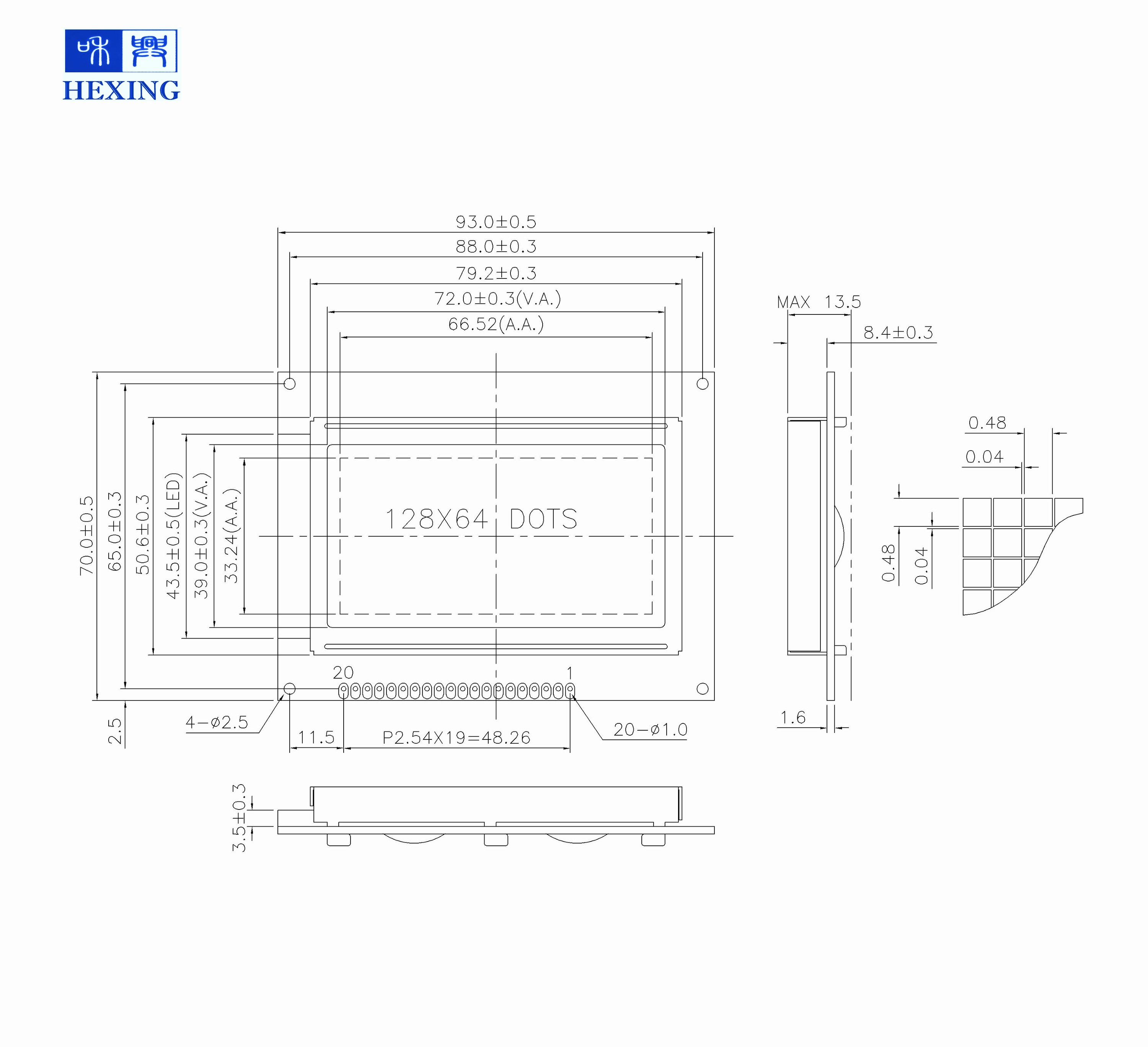 12864文字LCD、12864 LCD（ドライバ回路NT7107C内蔵）、ブルーモード