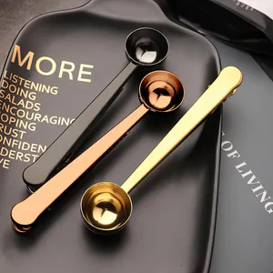 15 ml stainless steel coffee measuring spoon for coffee shop with integrated airtight bag clip