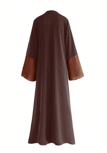 Abaya de Alta Calidad Personalizada al por Mayor con un Hiyab de Chifón Coordinado, Abaya Abierta de Manga Larga con Brillo, Cardigan Reversible - Product Image 3